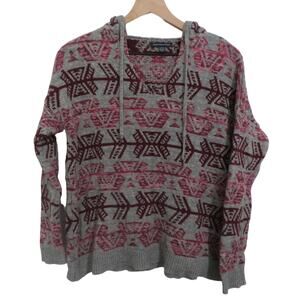 American Eagle Outfitters Womens Sz M Pink Gray Aztec Print Knit Sweater Hooded